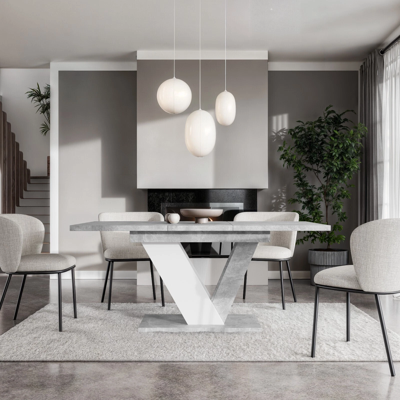 Extendable Table 120-160x80cm Kitchen Stone White 